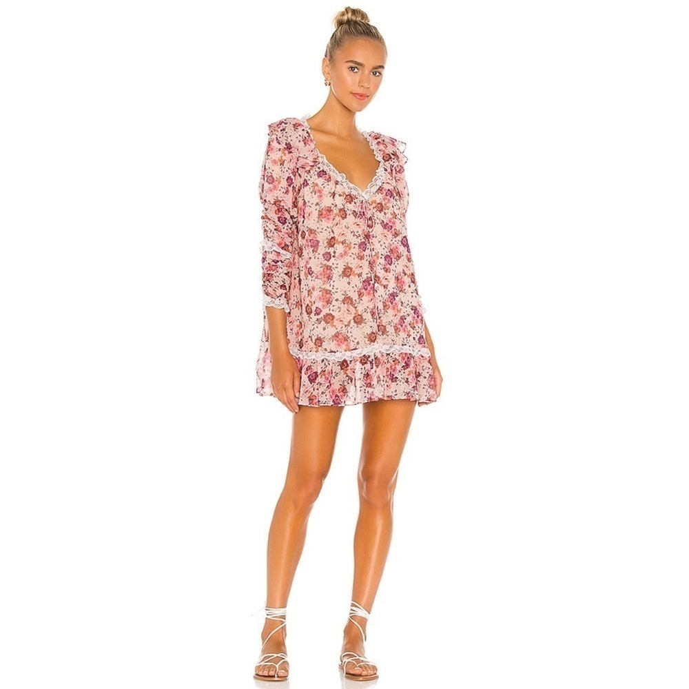 For Love & Lemons Evie Swing Mini Dress Tea Rose